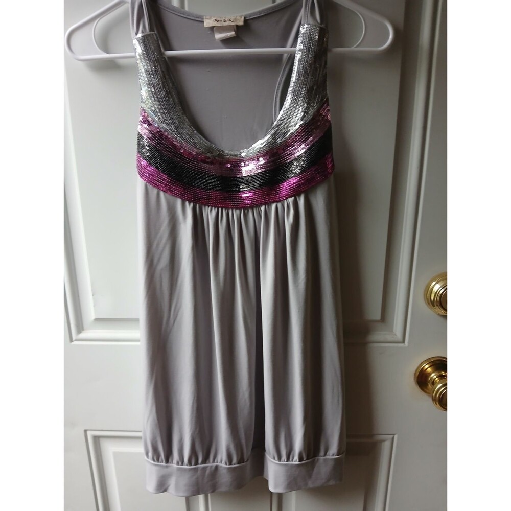 Sequin-Trim Grey Tank Top by